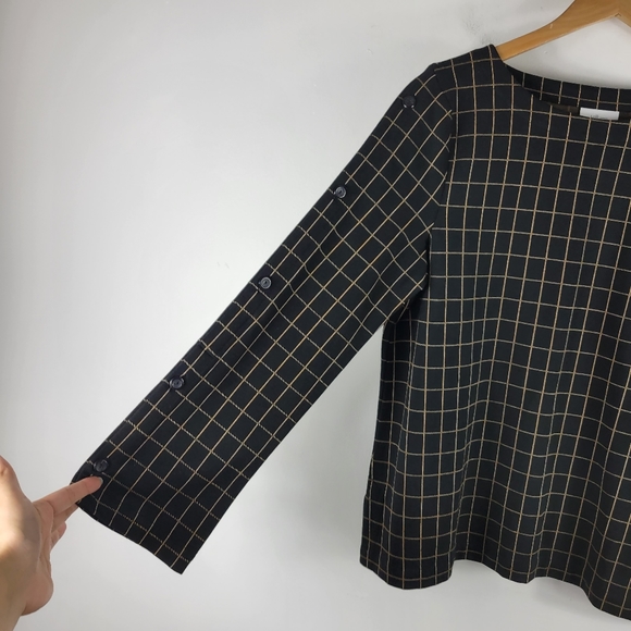 New J.Jill Ponte Knit Windowpane Plaid Check Boatneck Button Sleeve Top - Picture 3 of 12